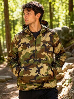 The North Face Camo Pullover Windbreaker Anorak Hooded Jacket Mens S